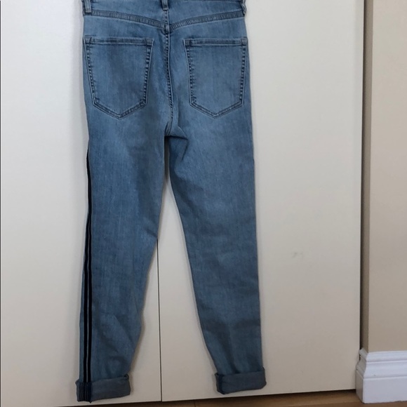 medium/light washed high waisted jeans with stripe - Picture 2 of 4